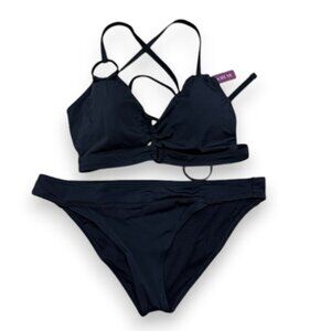 NWT Adore Me Black Bikini Set Size L – Strappy Swimwear Top & Bottom
